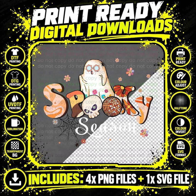 Spooky Retro Vintage Halloween Spooky Season T-Shirt Png SVG Digital Bundle