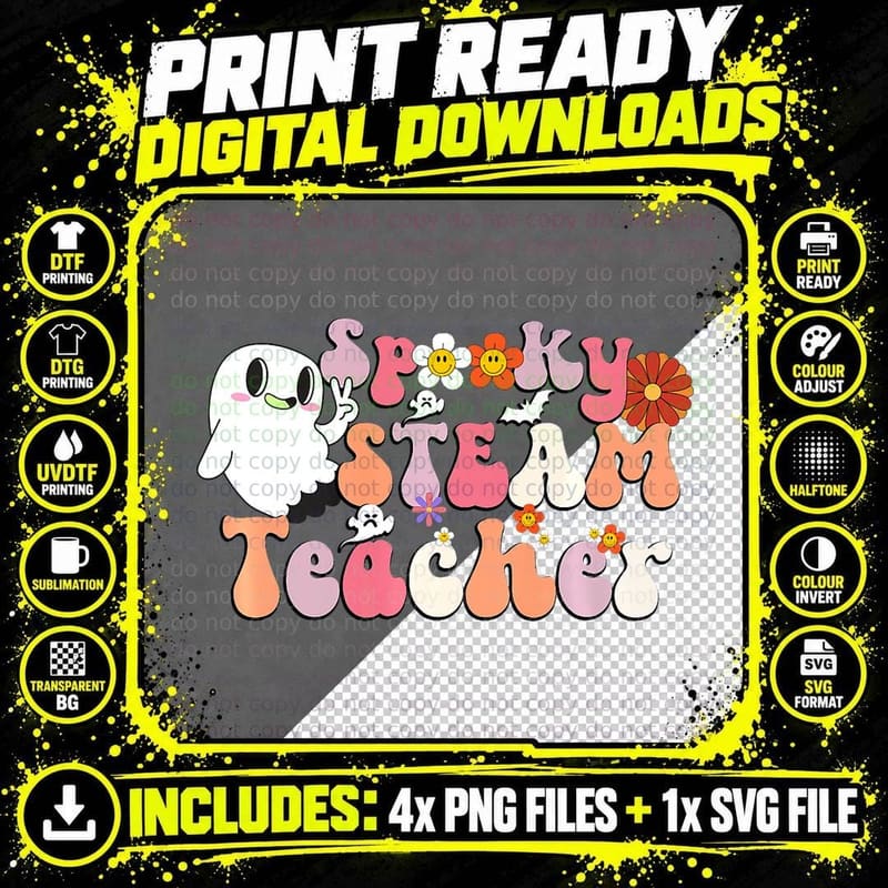 Spooky STEAM Teacher, Retro Groovy Halloween STEM Png SVG Digital Bundle