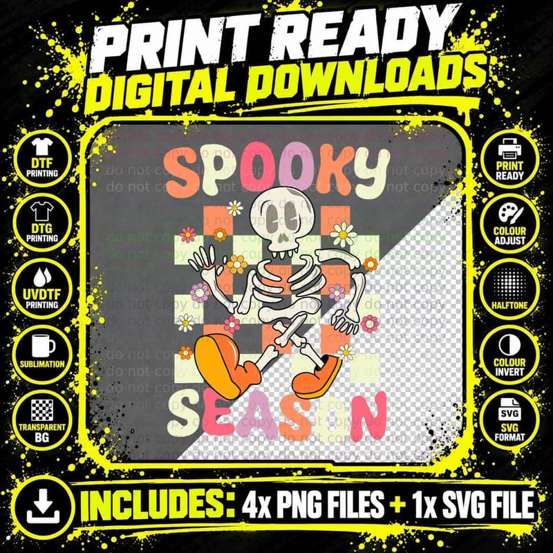 Spooky Season Funny Halloween Cute Skeleton Halloween Png SVG Digital Bundle