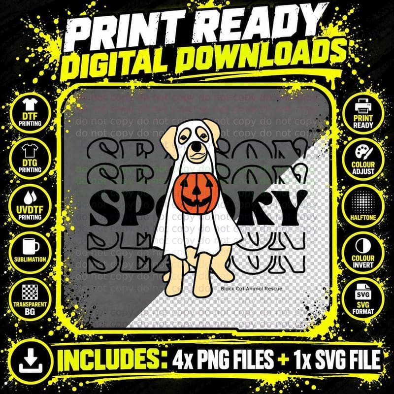Spooky Season Ghost Dog T-Shirt Png SVG Digital Bundle