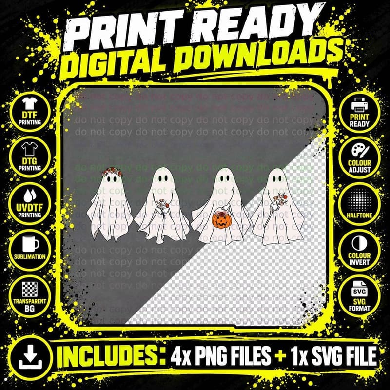 Spooky Season Ghost Pumpkin Retro Halloween Trick or Png SVG Digital Bundle