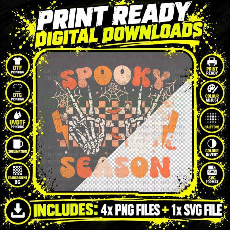 Spooky Season Halloween Skeleton Costume Retro Groovy Png SVG Digital Bundle