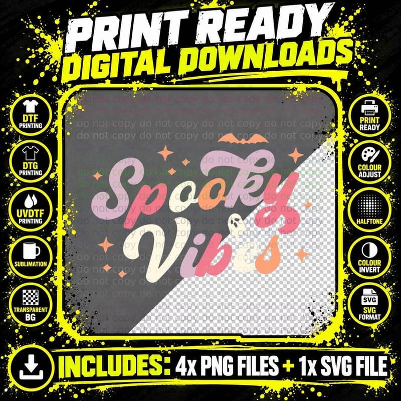 Spooky Vibes Halloween Costume Retro Daisy Colorful Png SVG Digital Bundle