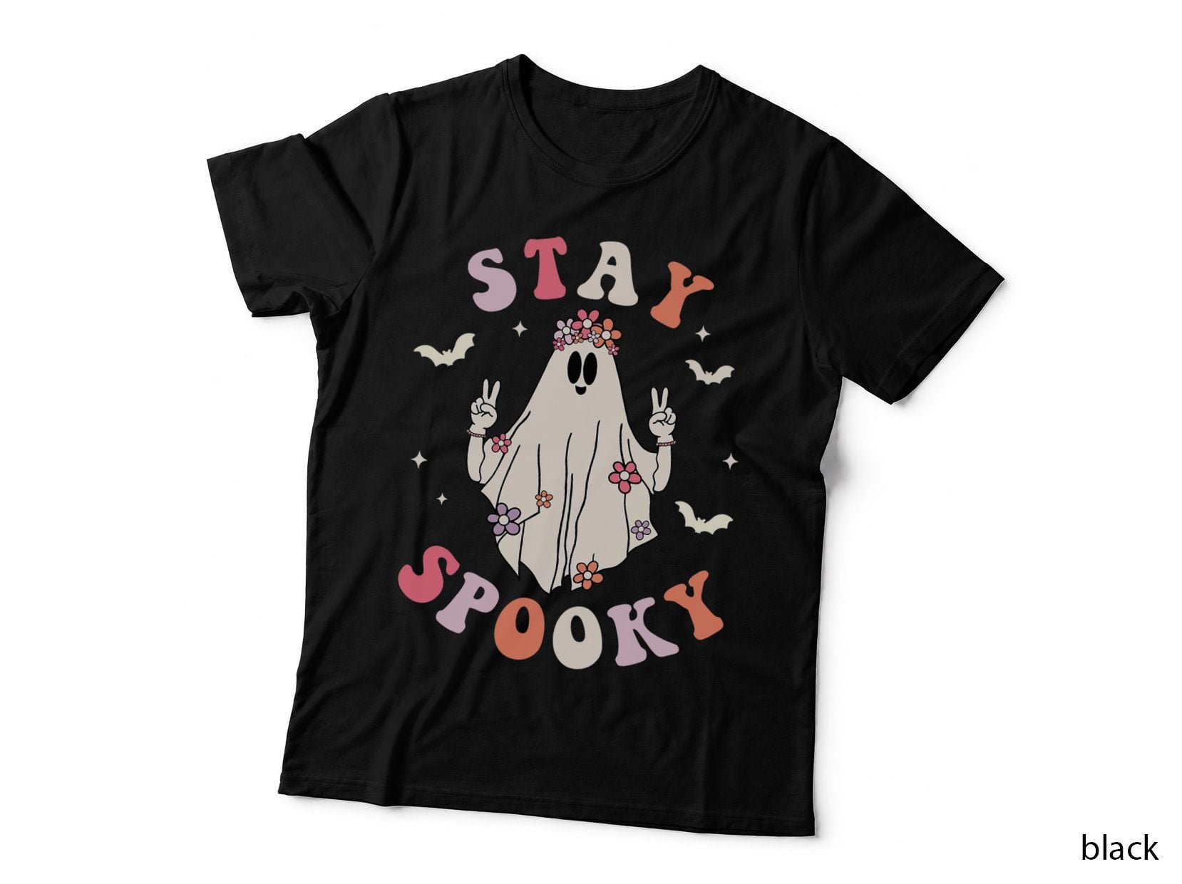 Stay Spooky Retro Halloween Treat or Treat Ghost Girl Women T-Shirt