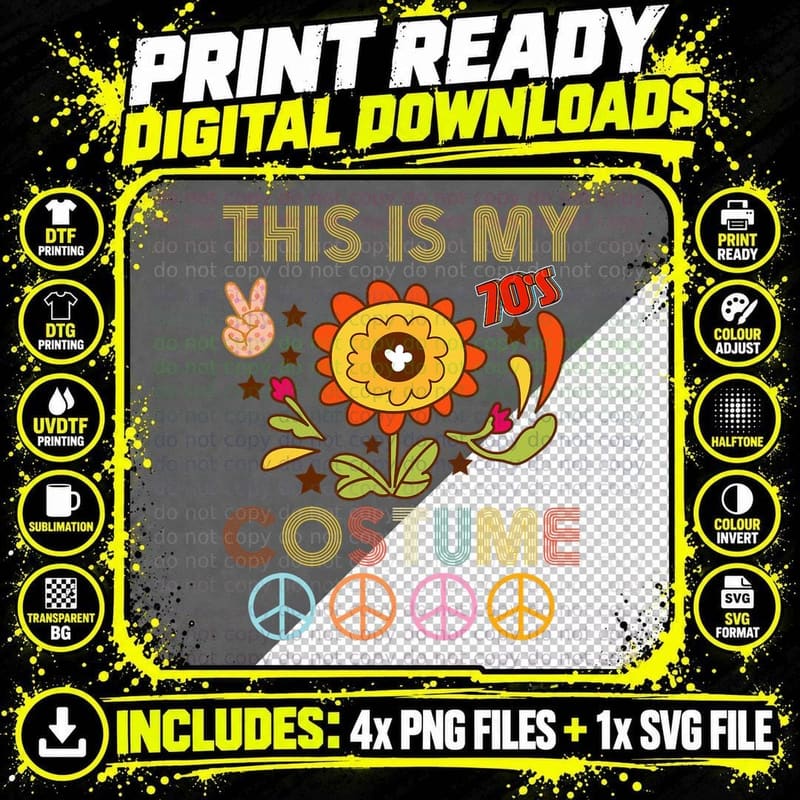 THIS IS MY 70S Costume Halloween RETRO Vintage Hippie Png SVG Digital Bundle