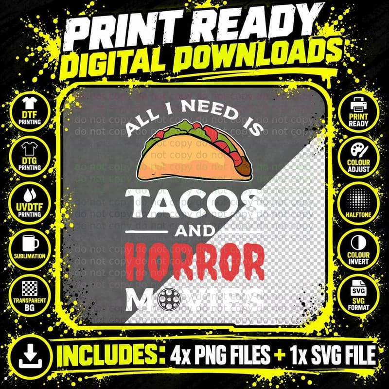 Tacos and Horror Movies T-Shirt Png SVG Digital Bundle