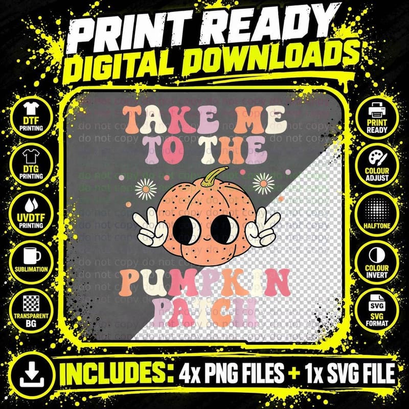 Take Me to the Pumpkin Patch Retro Groovy Halloween Png SVG Digital Bundle