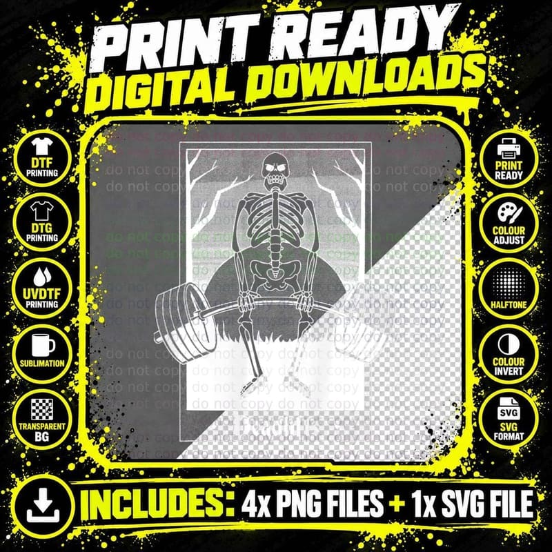 Tarot Skeleton Card Deadlift Weightlifting Essential Png SVG Digital Bundle