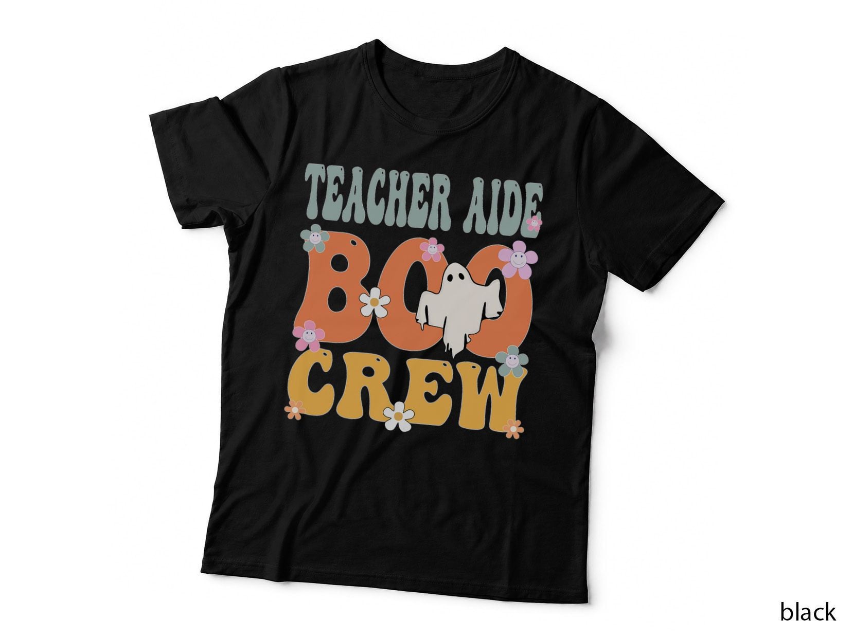 Teacher Aide Boo Crew Ghost Retro Groovy Halloween for Women T-Shirt