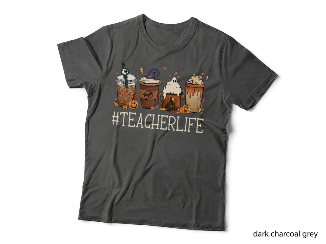 Teacher Horror Fall Coffee Spooky Halloween Pumpkin Autumn T-Shirt