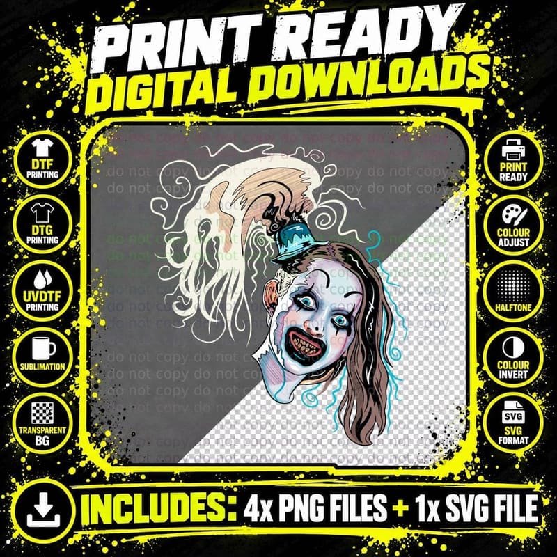 Terrifier 2 Little Pale Girl Art the Clown Spooky Horror Png SVG Digital Bundle