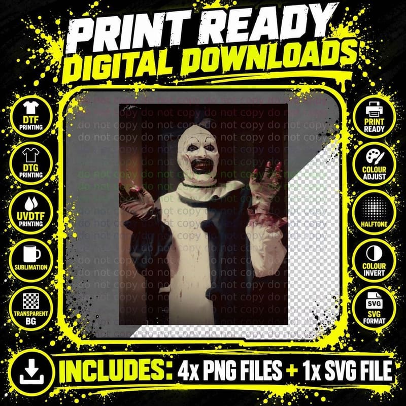 Terrifier Movie Horror Art the Clown Classic T-Shirt Png SVG Digital Bundle