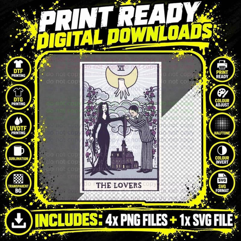 The Lovers - Tarot - Addams Family T-Shirt Png SVG Digital Bundle