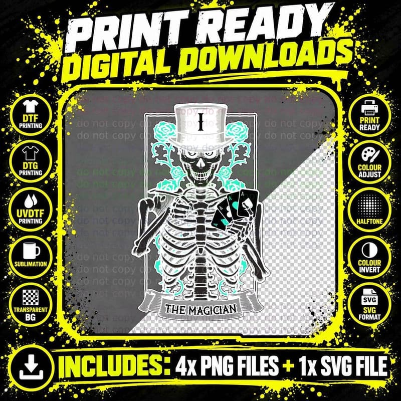 The Magician Tarot Card Gothic Skull Halloween Astrology Png SVG Digital Bundle