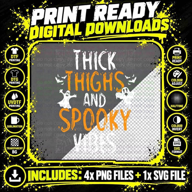 Thick Thighs and Spooky Vibes Funny Halloween Ghost Png SVG Digital Bundle