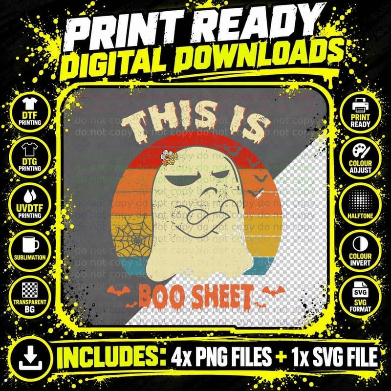 This Is Boo Sheet Funny Ghost Retro Halloween Costume Png SVG Digital Bundle