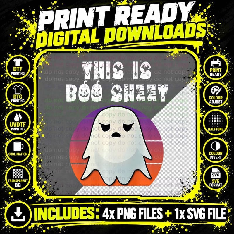 This Is Boo Sheet Funny Ghost Retro Halloween T-Shirt Png SVG Digital Bundle