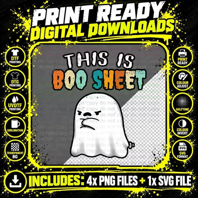This Is Boo Sheet Ghost Retro Funny Gifts Halloween Png SVG Digital Bundle