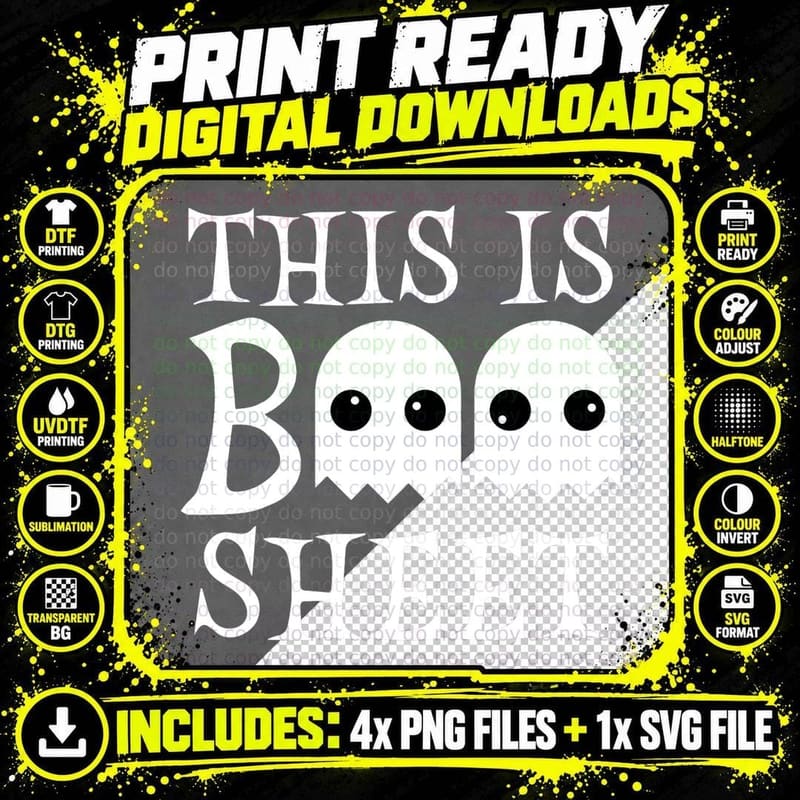 This Is Boo Sheet Ghost Retro Halloween Funny Novelty Png SVG Digital Bundle