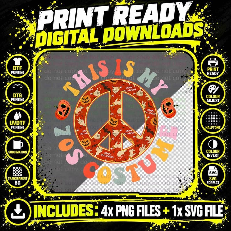 This Is My 70's Costume Retro Groovy Peace Halloween Png SVG Digital Bundle