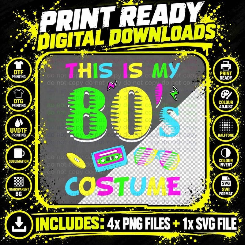 This Is My 80's Costume Vintage Matching Halloween 1980s Png SVG Digital Bundle