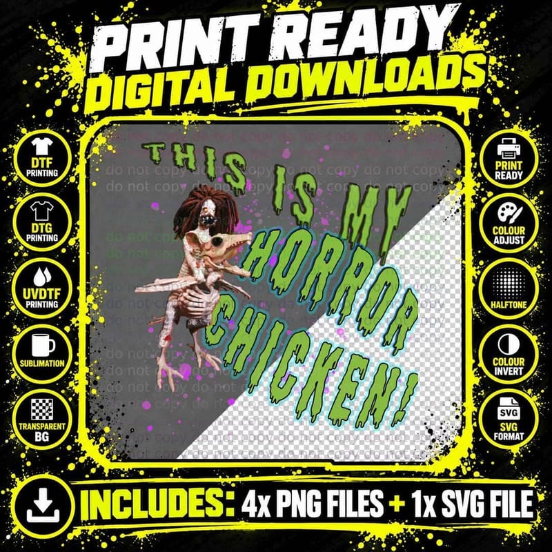 This Is My Horror Chicken in Space! Zombie Halloween Png SVG Digital Bundle
