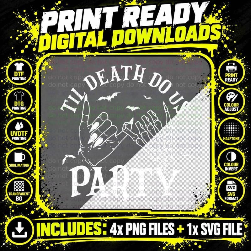 Til Death Do Us Party Witch Skeleton Halloween Trick Png SVG Digital Bundle