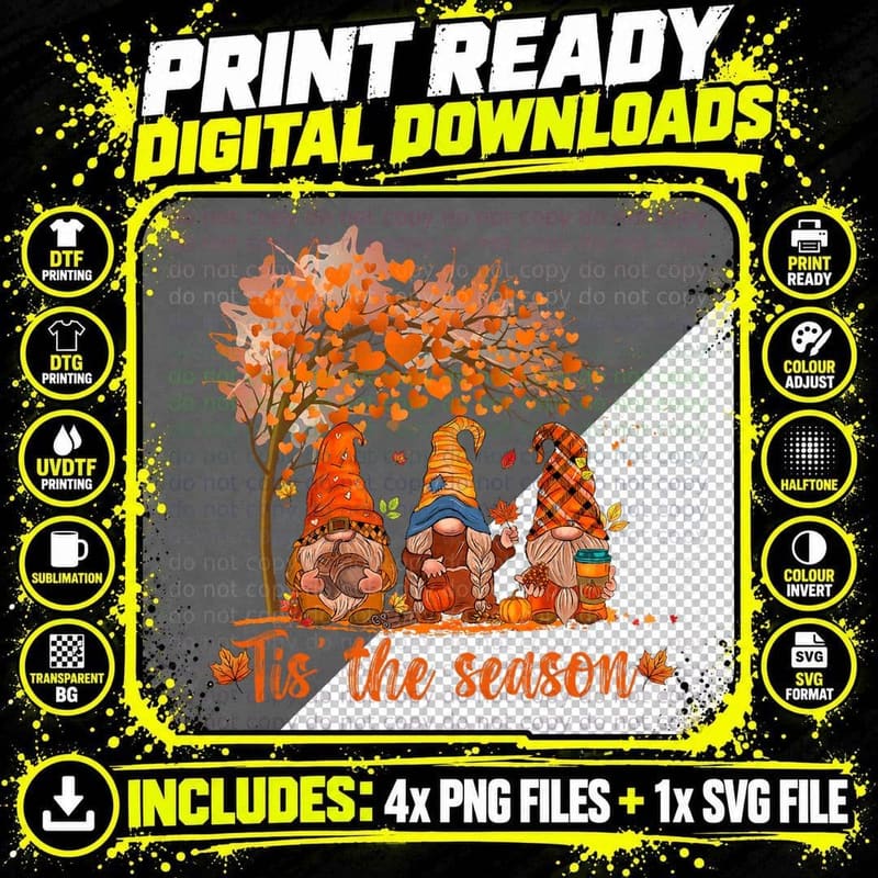 Tis the Season Gnome Autumn Gnomes Pumpkin Spice Season Png SVG Digital Bundle