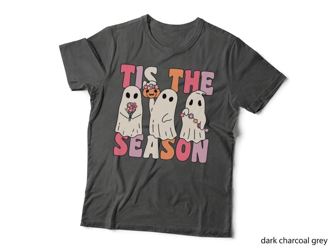 Tis the Season Groovy Ghost with Vintage Flowers Halloween T-Shirt