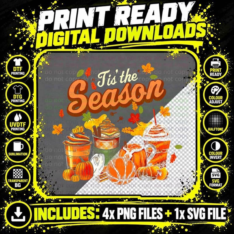 Tis the Season Pumpkin Leaf Latte Fall Volleyball Women Png SVG Digital Bundle