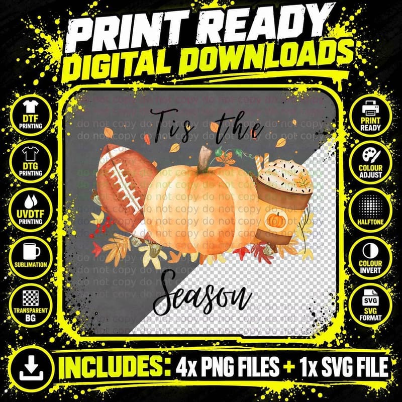 Tis the Season for Fall Football Pumpkins & Pumpkin Png SVG Digital Bundle