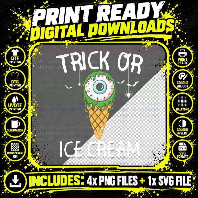 Trick or Ice Cream Creepy Eyeball Halloween Costume Png SVG Digital Bundle