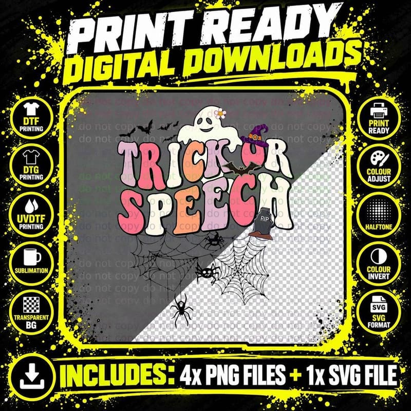 Trick or Speech Halloween SLP Speech Therapy Squad Png SVG Digital Bundle