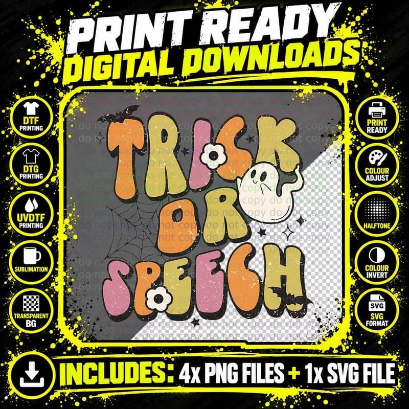 Trick or Speech Retro Halloween Speech Pathology Png SVG Digital Bundle