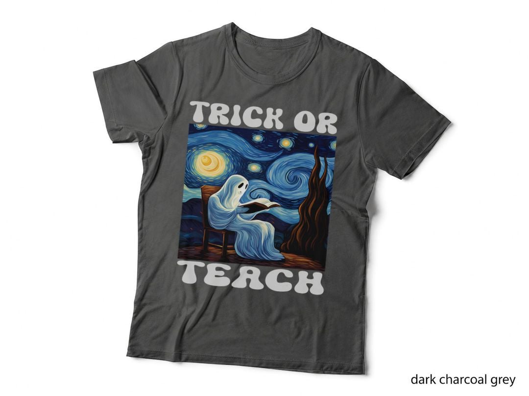 Trick or Teach Ghost Teacher Halloween Van Gogh Starry Night T-Shirt