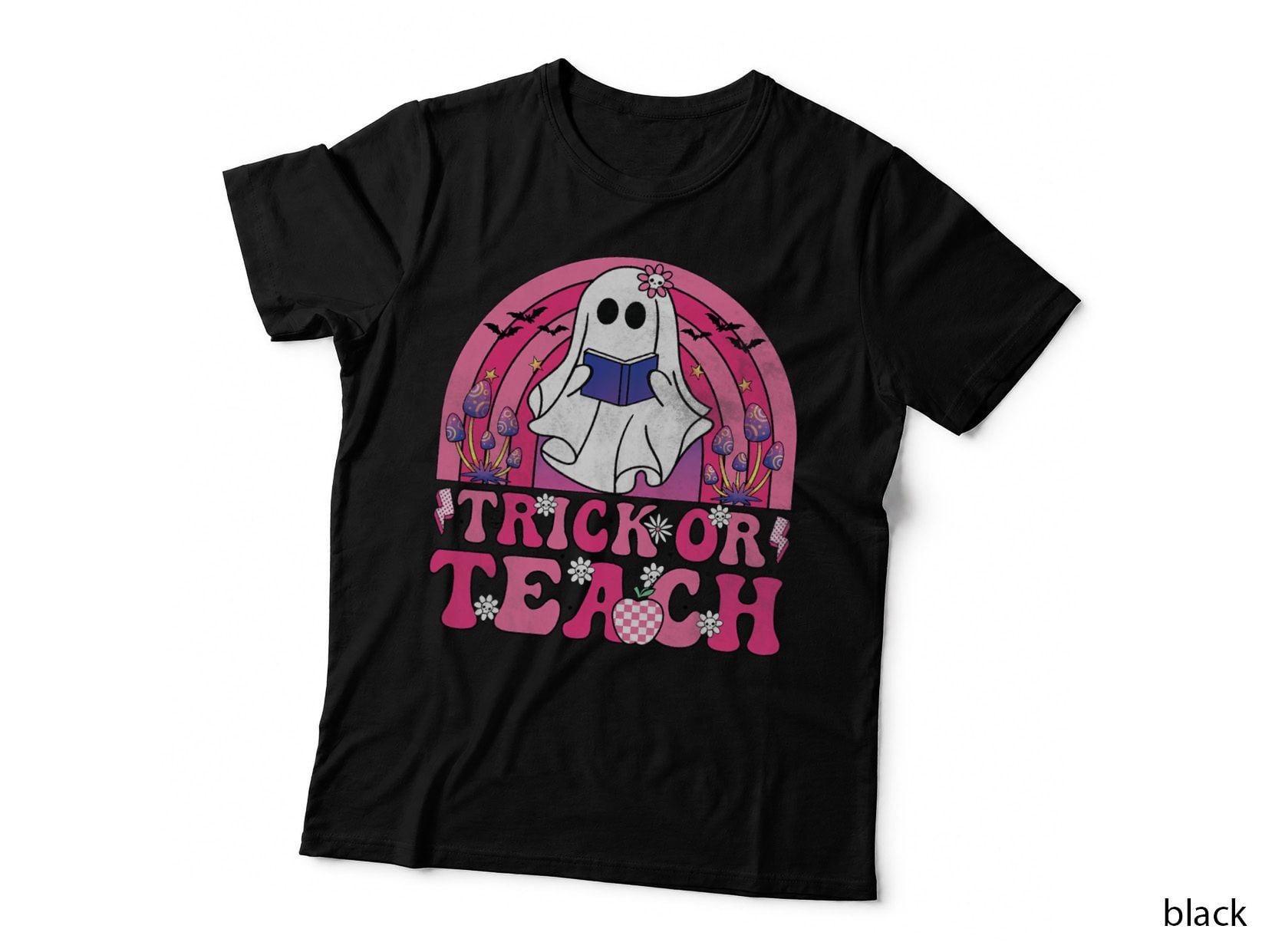 Trick or Teach Groovy Halloween Retro Boo Ghost Teacher T-Shirt
