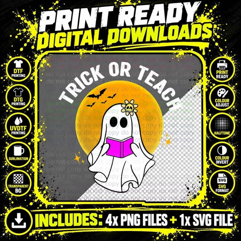 Trick or Teach Halloween Teacher Shirts Women Ghost Png SVG Digital Bundle