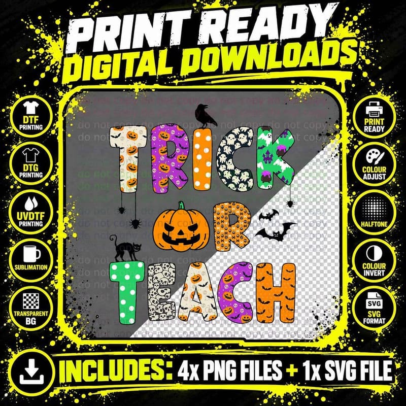 Trick or Teach Halloween Teacher Shirts Women Men Png SVG Digital Bundle