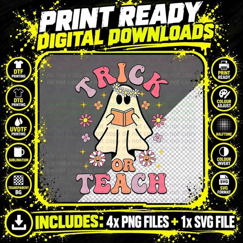 Trick or Teach Teacher Happy Halloween Costume S T-Shirt Png SVG Digital Bundle