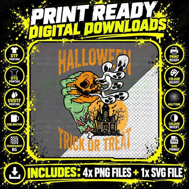 Trick or Treat Halloween Scary Zombie Pumpkin Horror Png SVG Digital Bundle