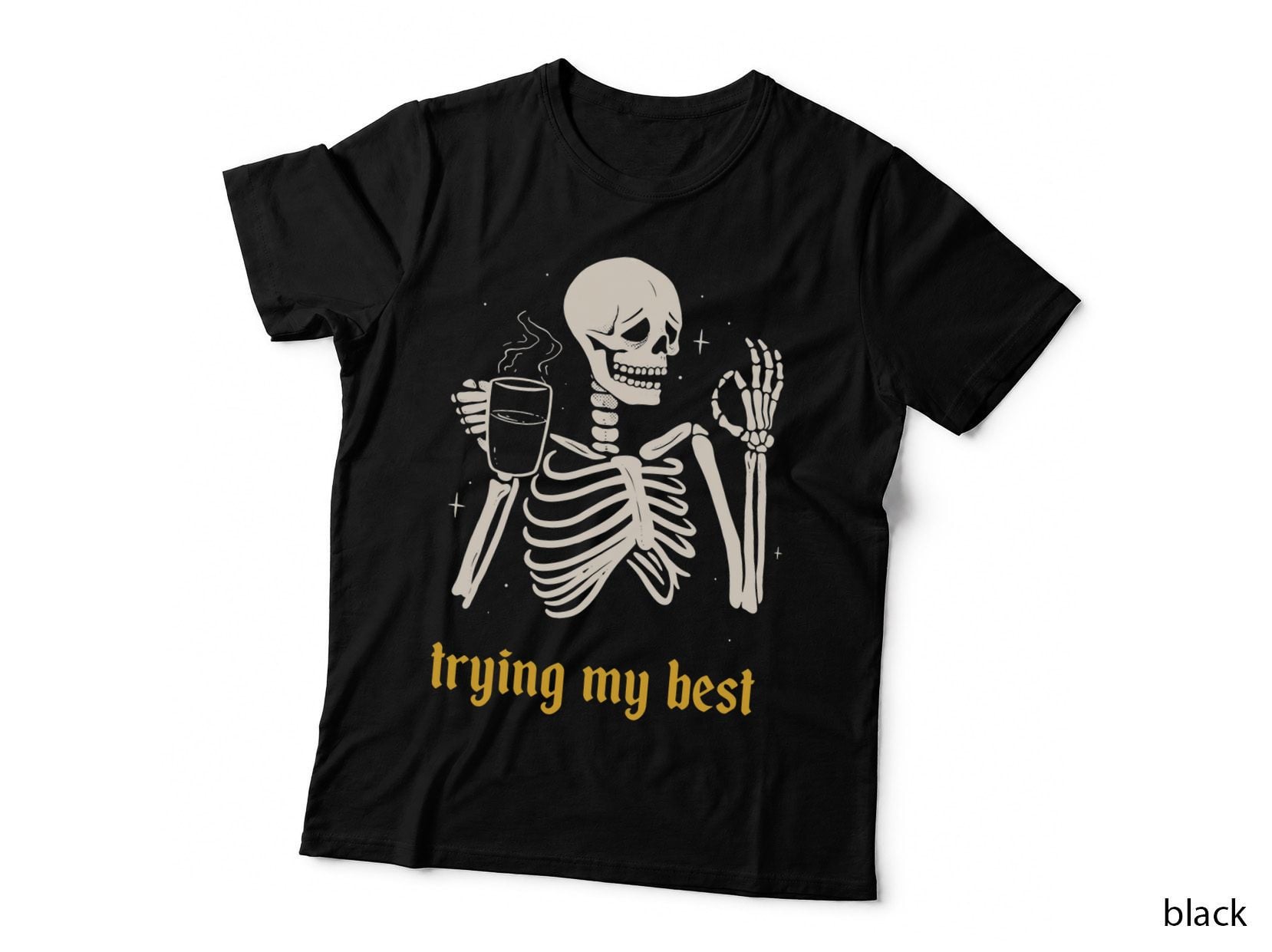 Trying My Skeleton Coffee Funny Retro Vintage Halloween T-Shirt