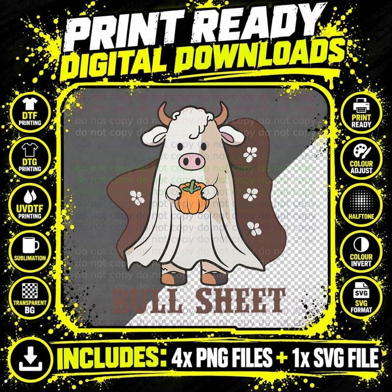 Vintage Bull Sheet Ghost Western Halloween T-Shirt Png SVG Digital Bundle