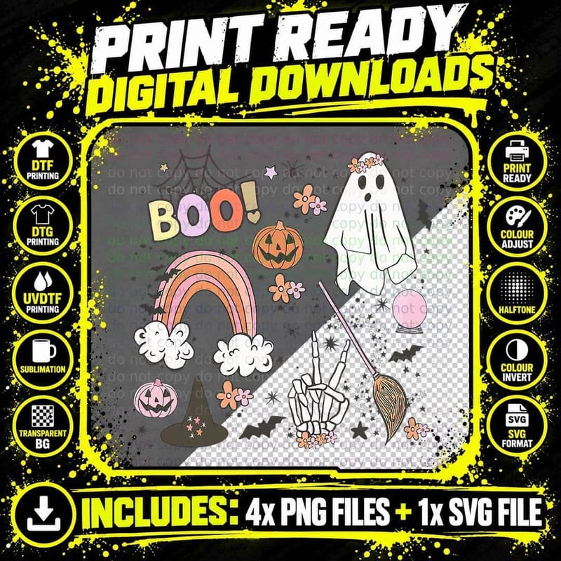 Vintage Cute Boo Halloween T-Shirt Png SVG Digital Bundle