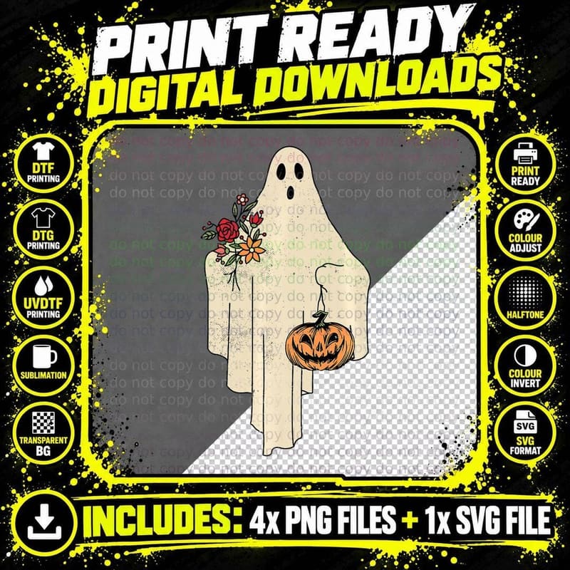Vintage Floral Ghost Cute Halloween Costume Funny Png SVG Digital Bundle
