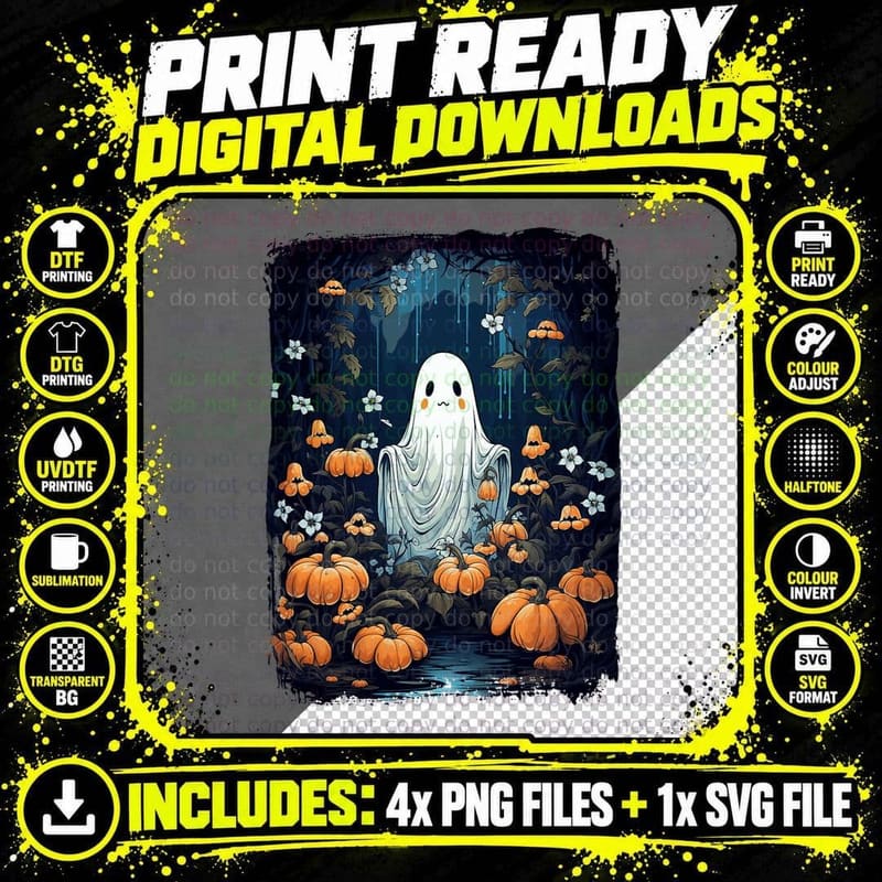 Vintage Floral Ghost Cute Pumpkin Autumn Halloween Png SVG Digital Bundle