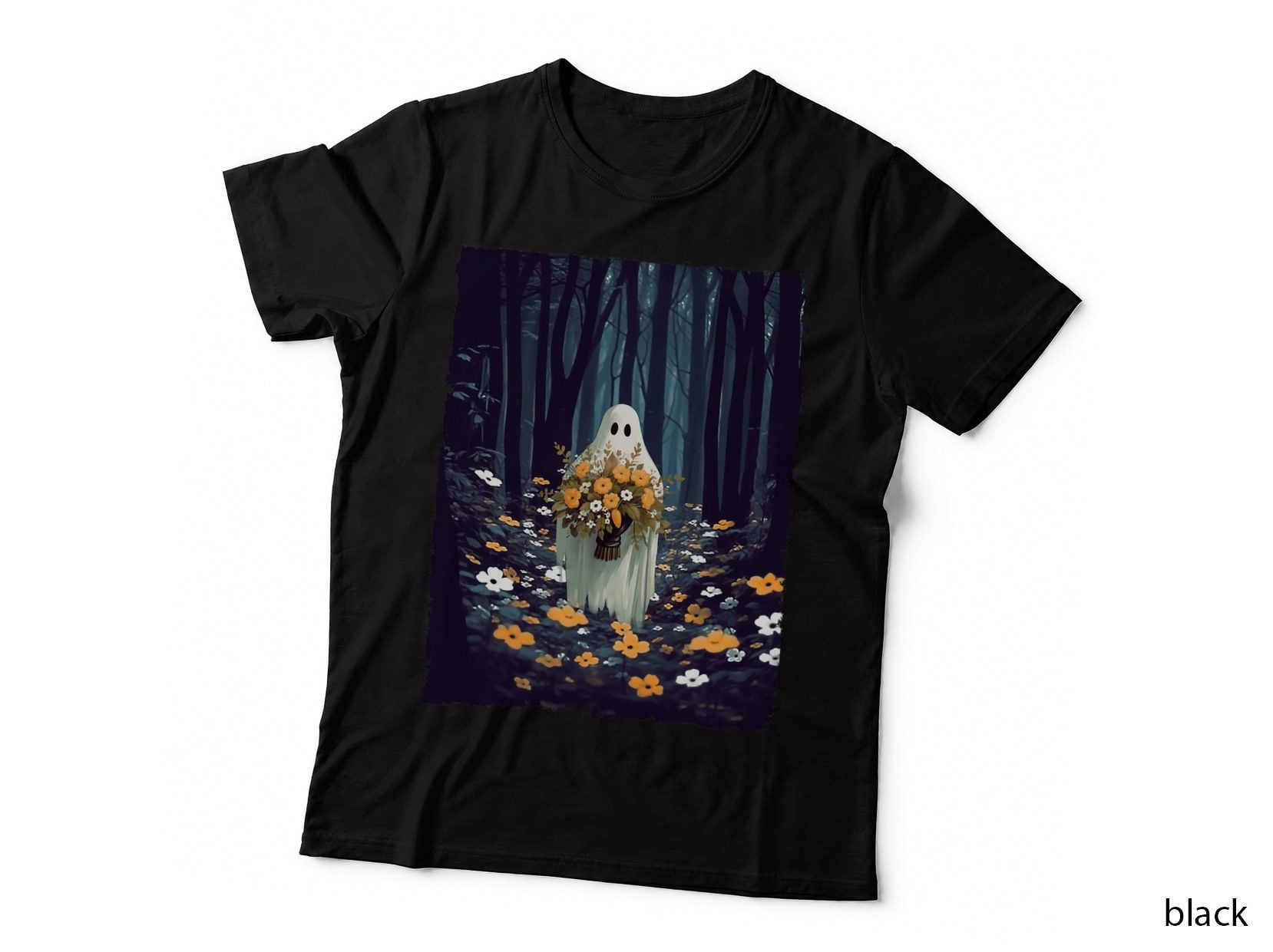 Vintage Floral Ghost in the Forest Halloween Spooky Women T-Shirt