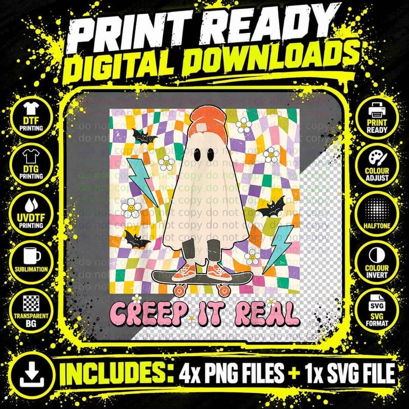 Vintage Ghost Fall Season Retro Halloween Creeping It Png SVG Digital Bundle