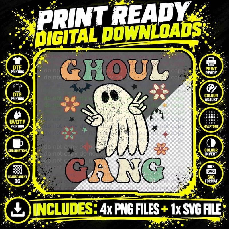 Vintage Ghoul Gang Matching Halloween Costumes Boys Png SVG Digital Bundle