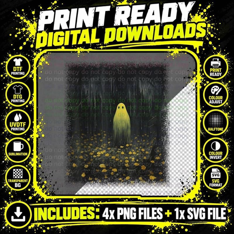 Vintage Gothic Floral Ghost Halloween Ghost in the Png SVG Digital Bundle