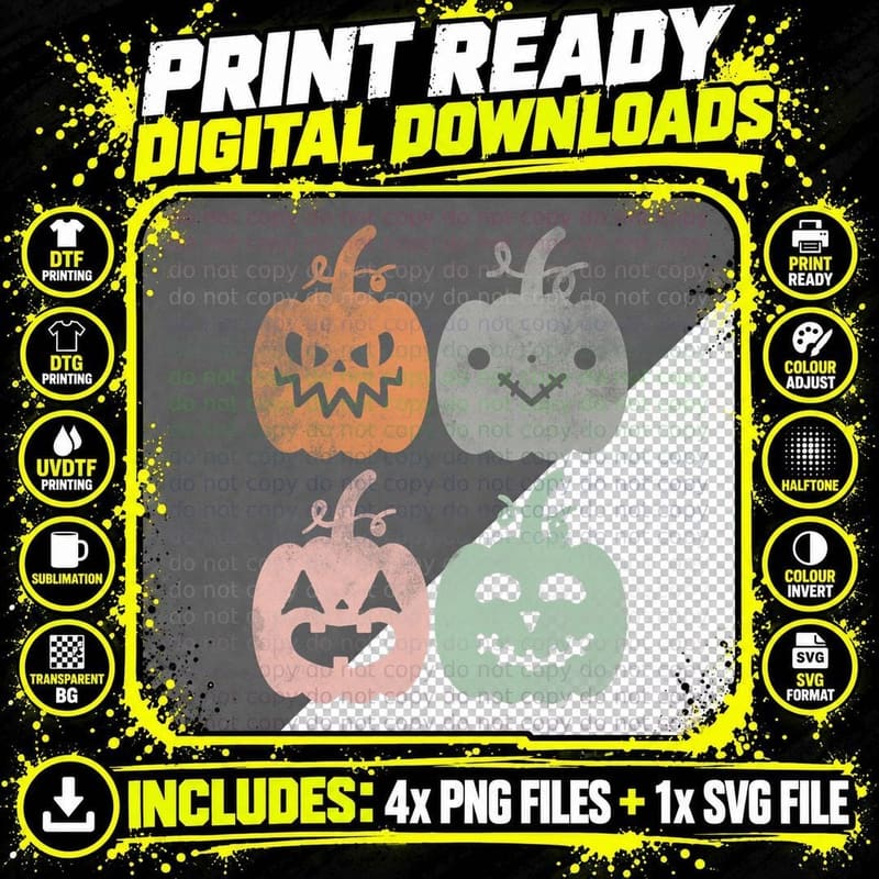 Vintage Halloween Cutest Pumpkin Men Women Kids Retro Png SVG Digital Bundle